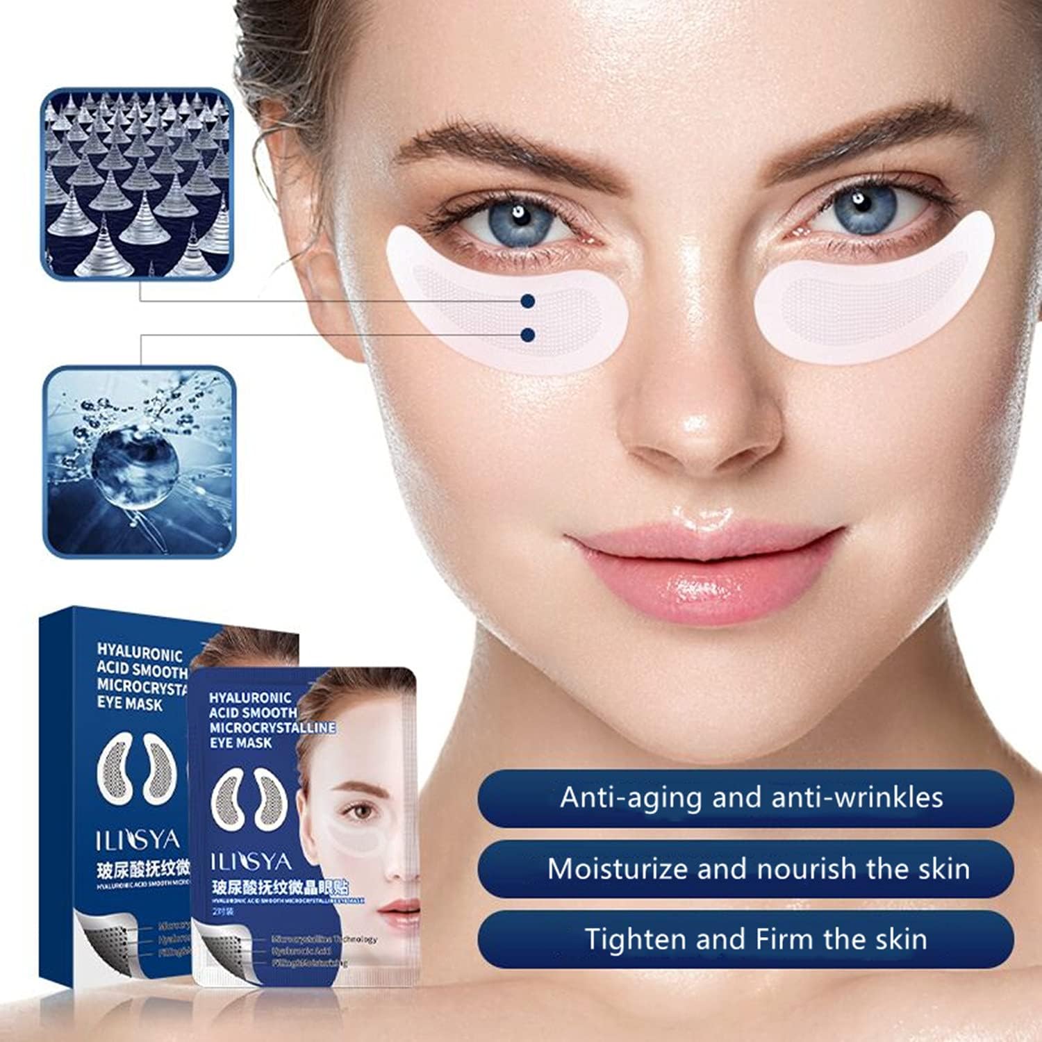 Micro Needle Eye Patches with Hyaluronic Acid Microneedle Eye Mask for Fine Lines Wrinkles Smile Lines Dark Circles Eye Treatment-2 pairs (4 pieces)-1