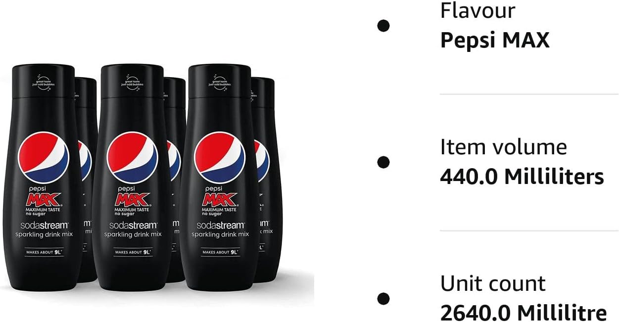 SodaStream Flavours Pepsi Max Sparkling Drink Mix, Soda & Fizzy Drink Maker Concentrate, Diet Pepsi with Maximum Taste & No Sugar, Official Pepsi Cola x SodaStream Syrup - 6 x 440ml Multi Pack-5