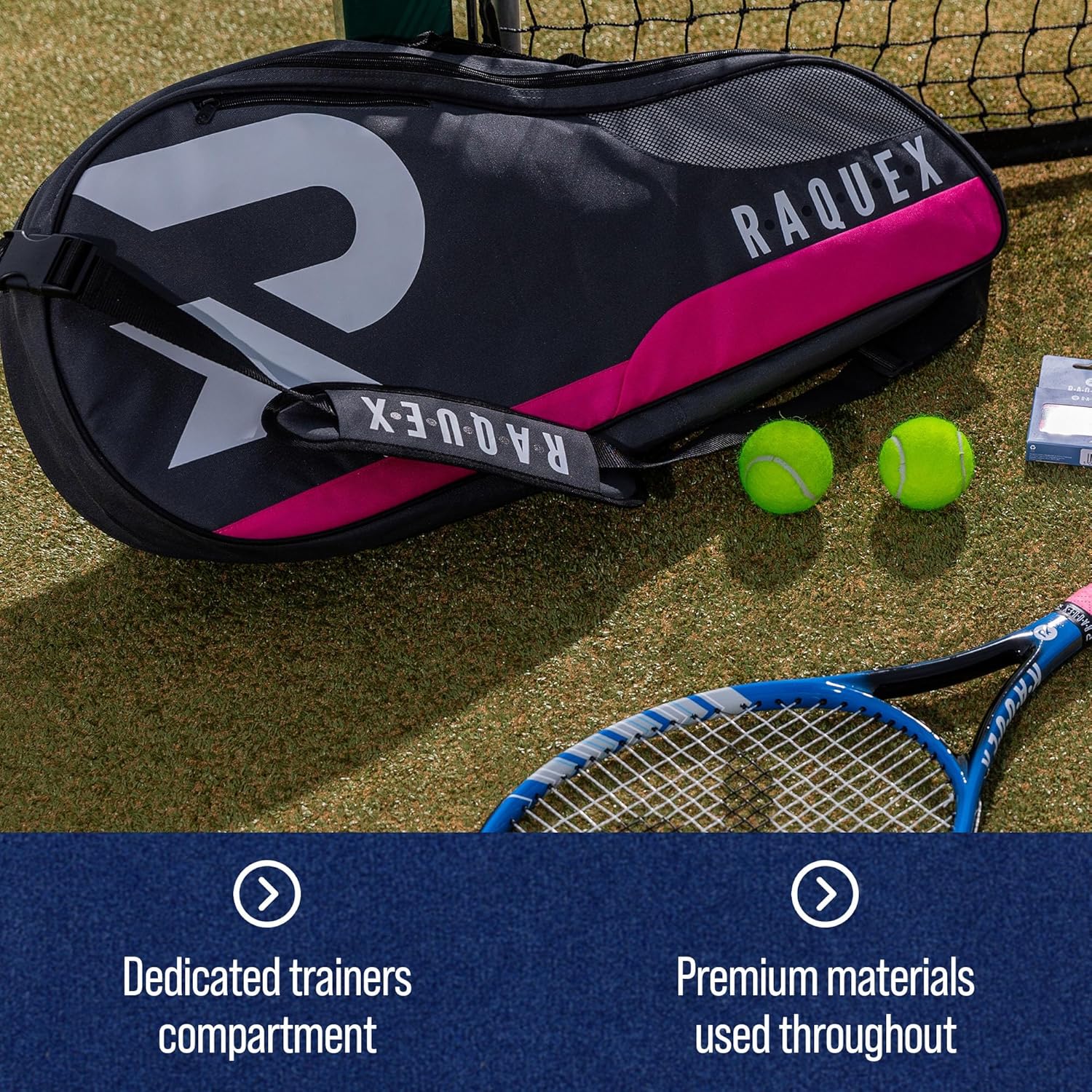 Raquex Tennis Bag - Racket Bag for Tennis, Badminton & Squash Racquets. Blue, Black or Magenta. Badminton Bag, Holds up to 6 Racquets + Accessories + Trainers-3