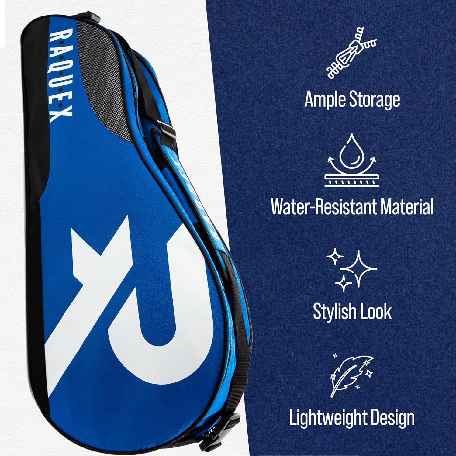 Raquex Tennis Bag - Racket Bag for Tennis, Badminton & Squash Racquets. Blue, Black or Magenta. Badminton Bag, Holds up to 6 Racquets + Accessories + Trainers-6