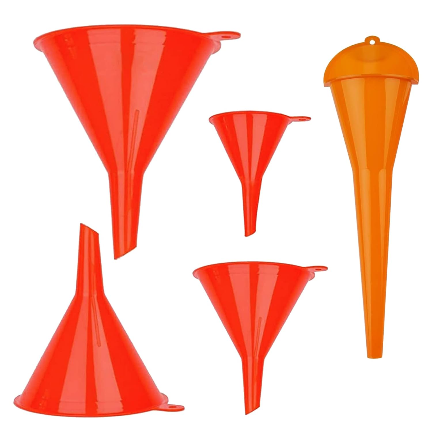 xinsheng Universal Funnel 5-part Set ,1Plastic Funnel Gasoline Engine Funnel Long Mouth Funnel for Car Motorcycles ,4 Mini Filling Funnel for Kitchen or Workshop - Oil Funnel-0