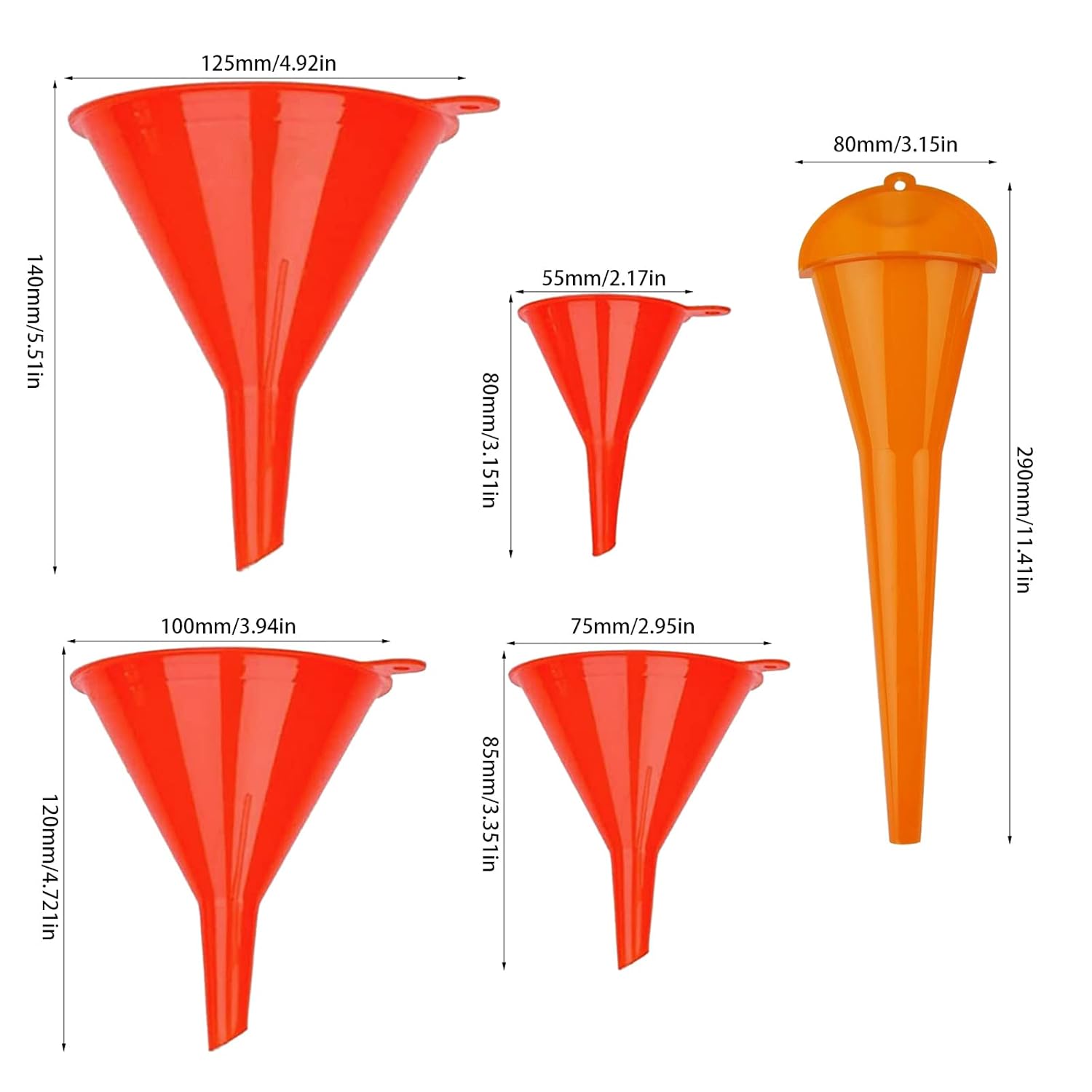 xinsheng Universal Funnel 5-part Set ,1Plastic Funnel Gasoline Engine Funnel Long Mouth Funnel for Car Motorcycles ,4 Mini Filling Funnel for Kitchen or Workshop - Oil Funnel-1