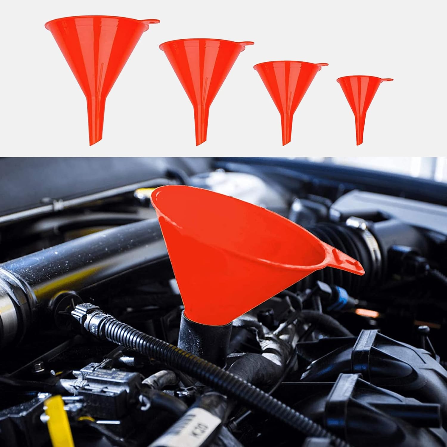 xinsheng Universal Funnel 5-part Set ,1Plastic Funnel Gasoline Engine Funnel Long Mouth Funnel for Car Motorcycles ,4 Mini Filling Funnel for Kitchen or Workshop - Oil Funnel-2