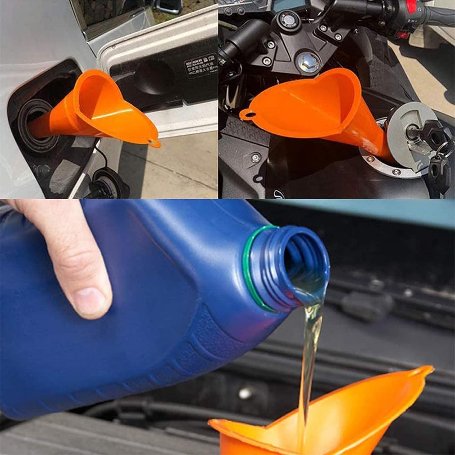 xinsheng Universal Funnel 5-part Set ,1Plastic Funnel Gasoline Engine Funnel Long Mouth Funnel for Car Motorcycles ,4 Mini Filling Funnel for Kitchen or Workshop - Oil Funnel-3