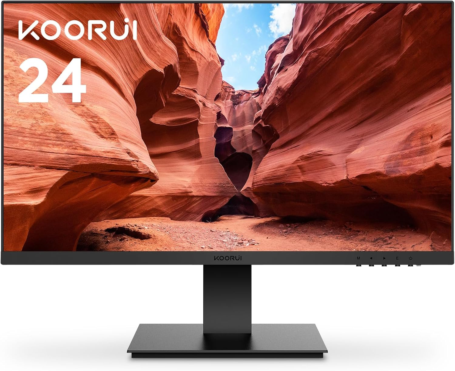 KOORUI 24 Inch FHD Monitor, Ultra-slim Bezels, 75Hz, VA Display, 5ms, Low Blue Light, 75 x 75 mm VESA Mountable, Adjustable Tilt, Black (1920 x 1080, HDMI/VGA)-0