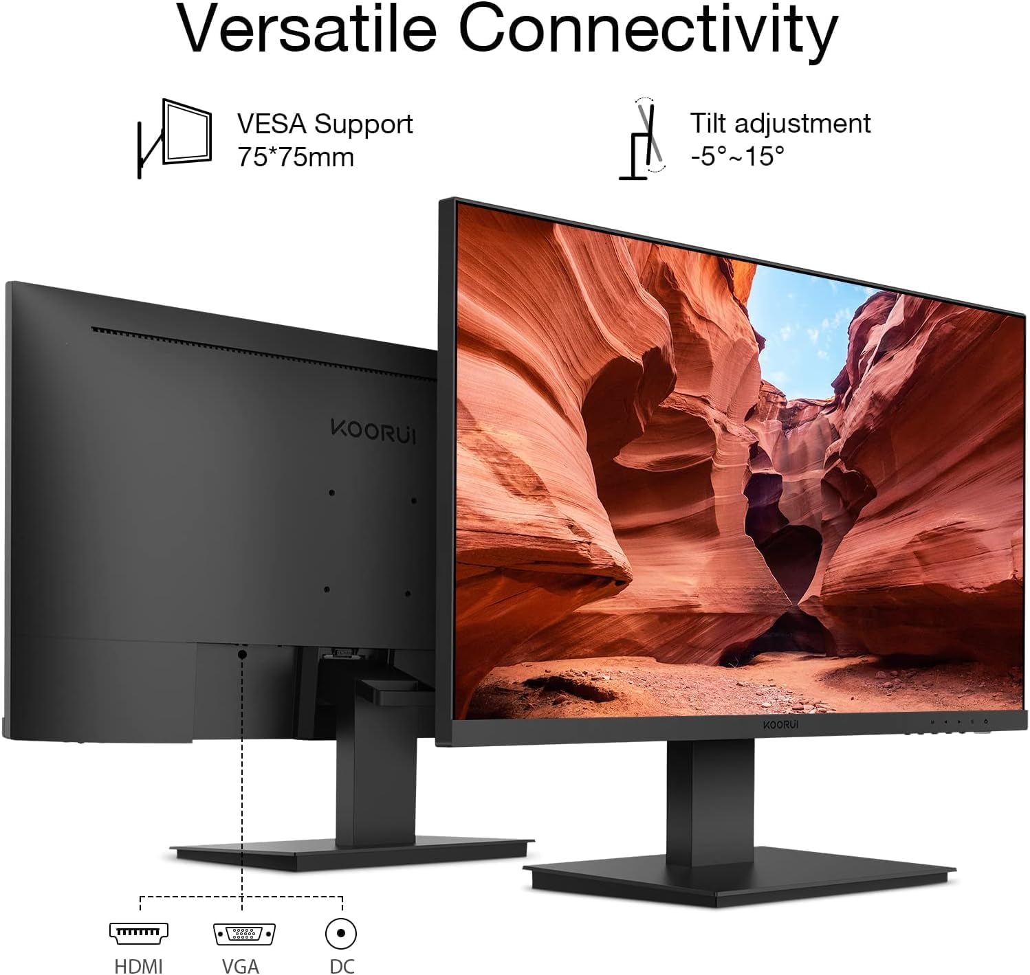 KOORUI 24 Inch FHD Monitor, Ultra-slim Bezels, 75Hz, VA Display, 5ms, Low Blue Light, 75 x 75 mm VESA Mountable, Adjustable Tilt, Black (1920 x 1080, HDMI/VGA)-4