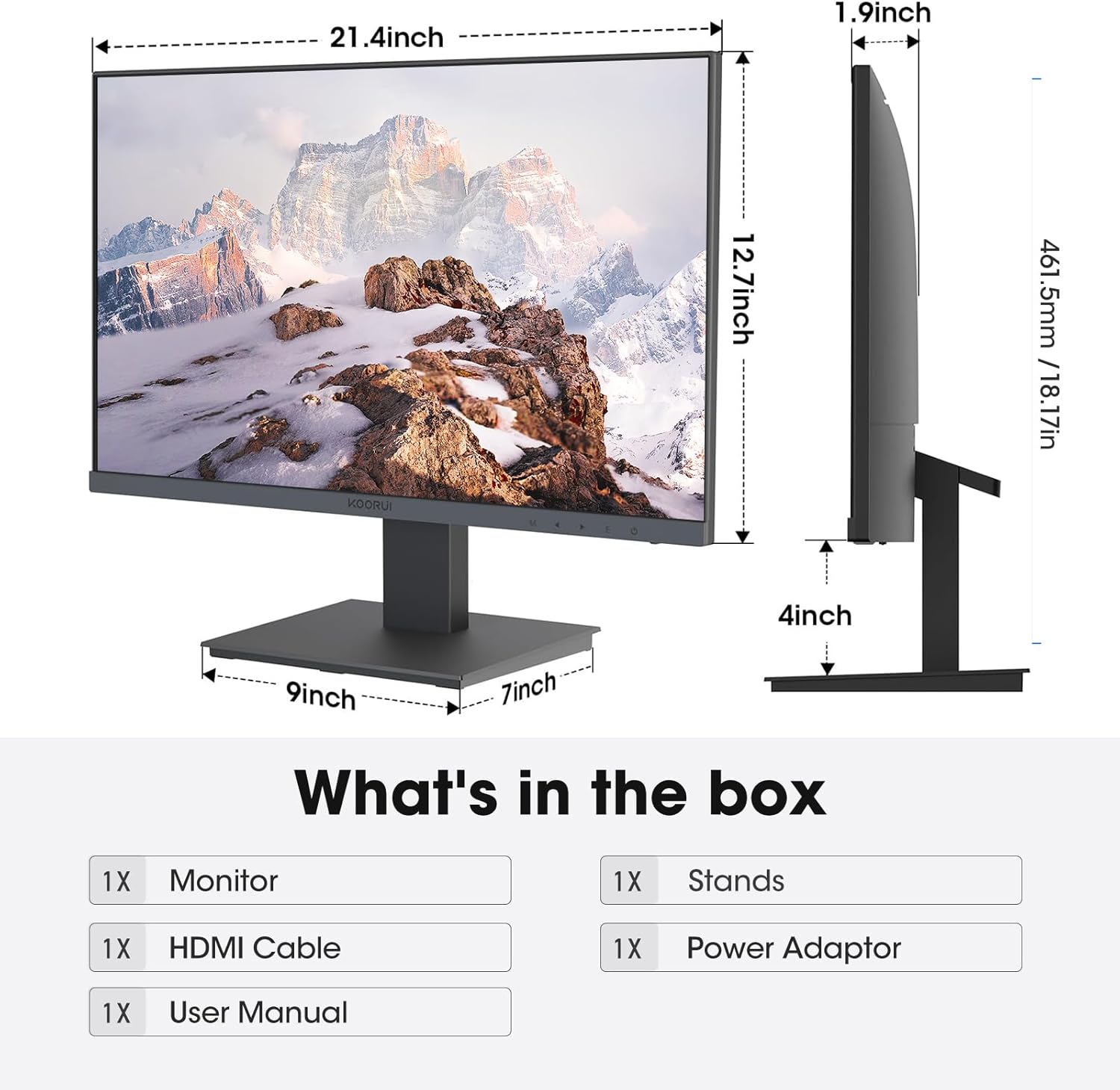 KOORUI 24 Inch FHD Monitor, Ultra-slim Bezels, 75Hz, VA Display, 5ms, Low Blue Light, 75 x 75 mm VESA Mountable, Adjustable Tilt, Black (1920 x 1080, HDMI/VGA)-5