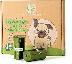 GREENER WALKER 100% Compostable Poo Bags for Dog Waste, 20% Extra Thick and Durable 225 Poop Bags, Leak Proof Biodegradable Dog Poo Bags with EN13432 and BPI Certified (Green)