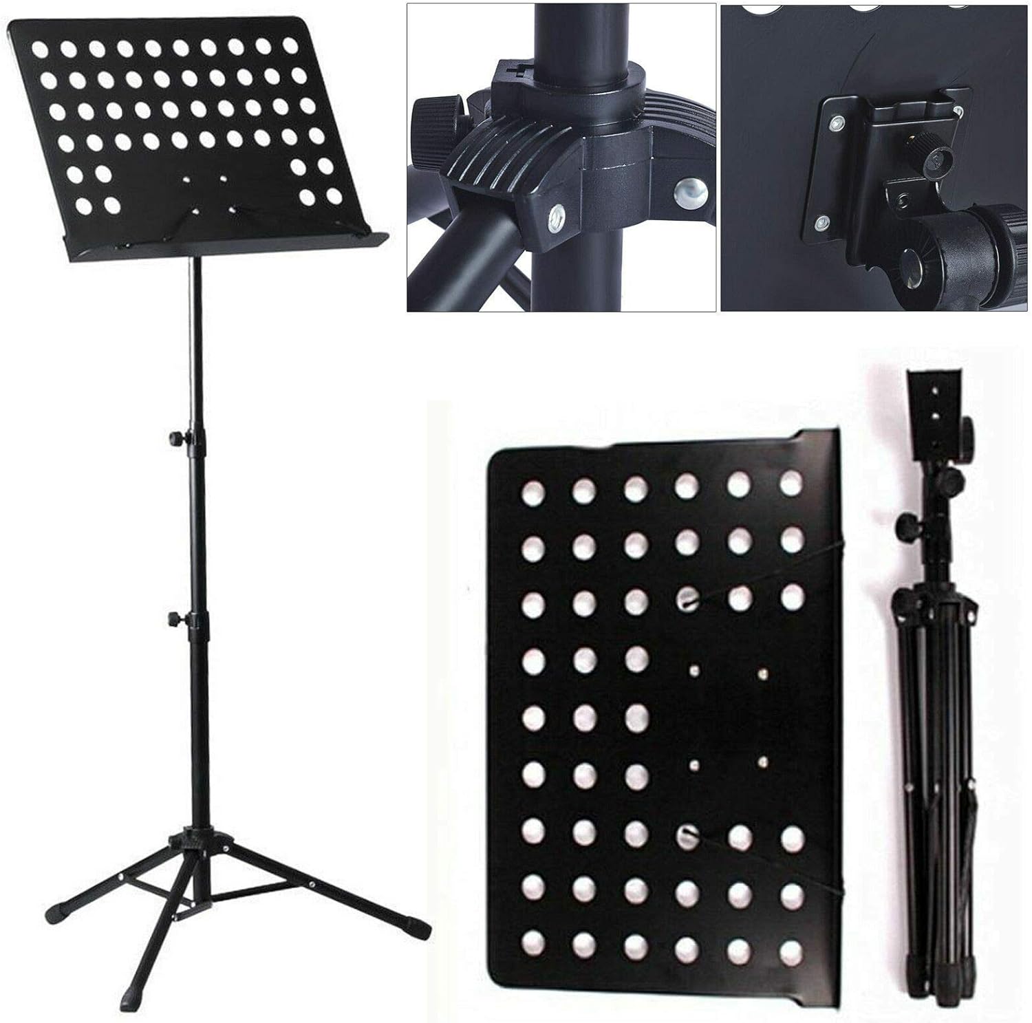 Black Heavy Duty Metal Foldable Music Stand Holder Tripod Orchestral Conductor Sheet-1