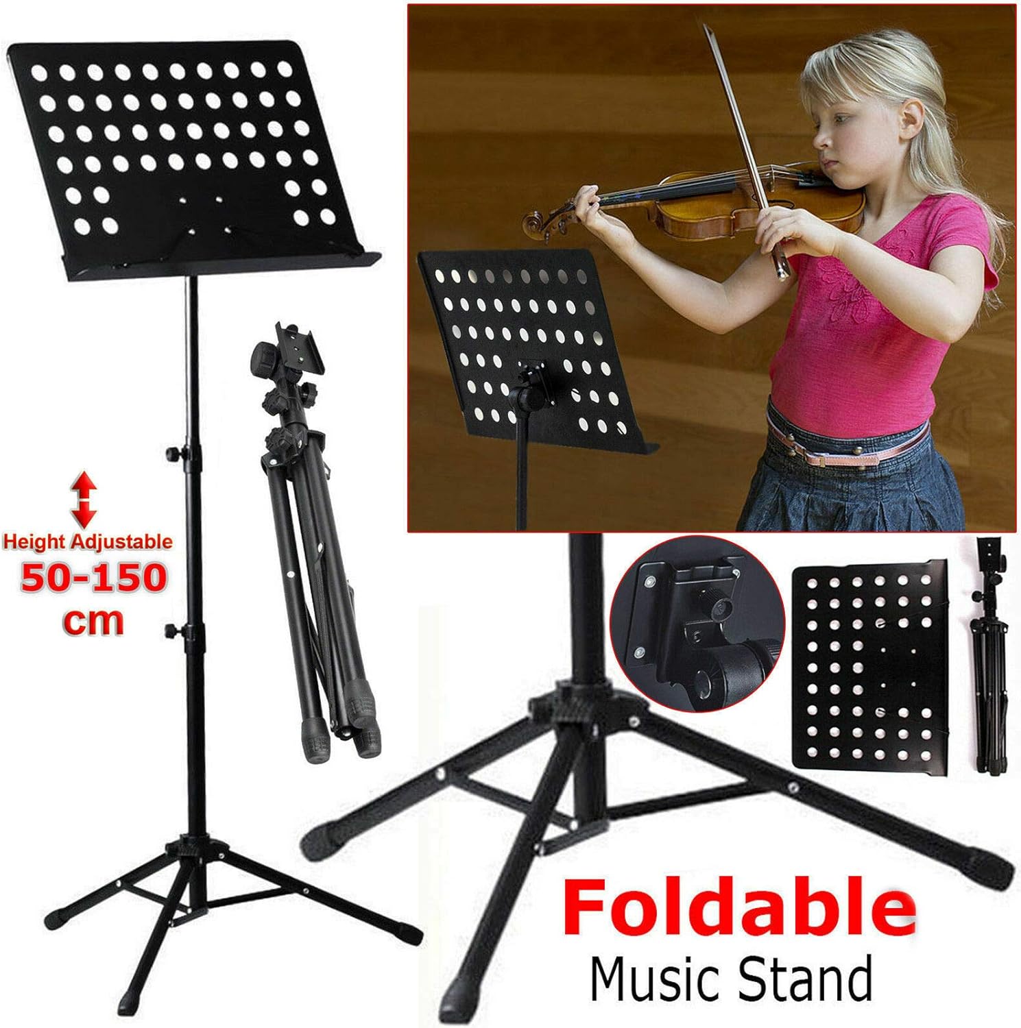 Black Heavy Duty Metal Foldable Music Stand Holder Tripod Orchestral Conductor Sheet-4