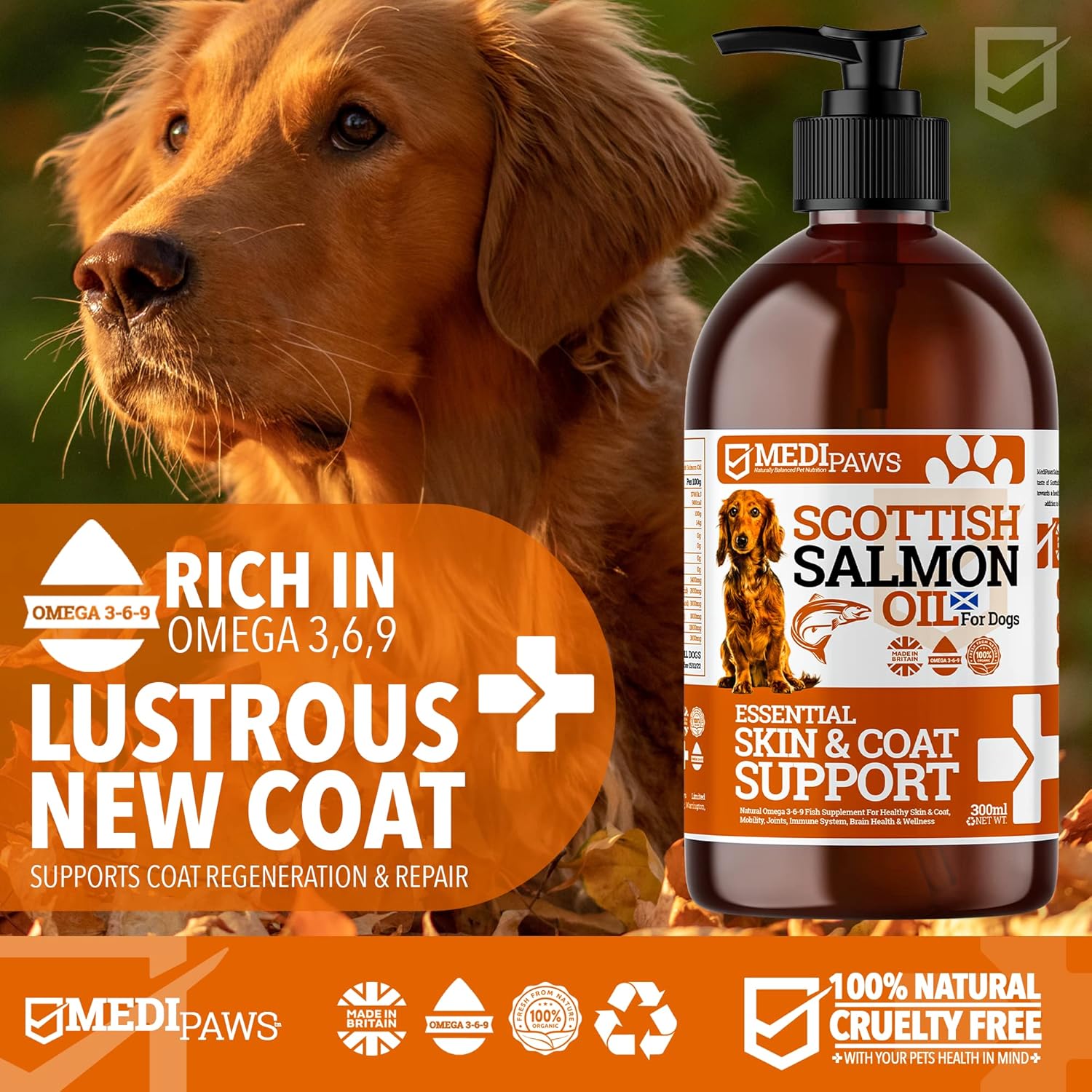 MediPaws Scottish Salmon Oil For Dogs, Cats, Horse, Ferret & Pet - Pure Omega 3, 6 & 9 Fish Oil Food Treats Dog Supplement for Natural Coat, Immune Support, Itchy Skin, Joint & Brain Health-1