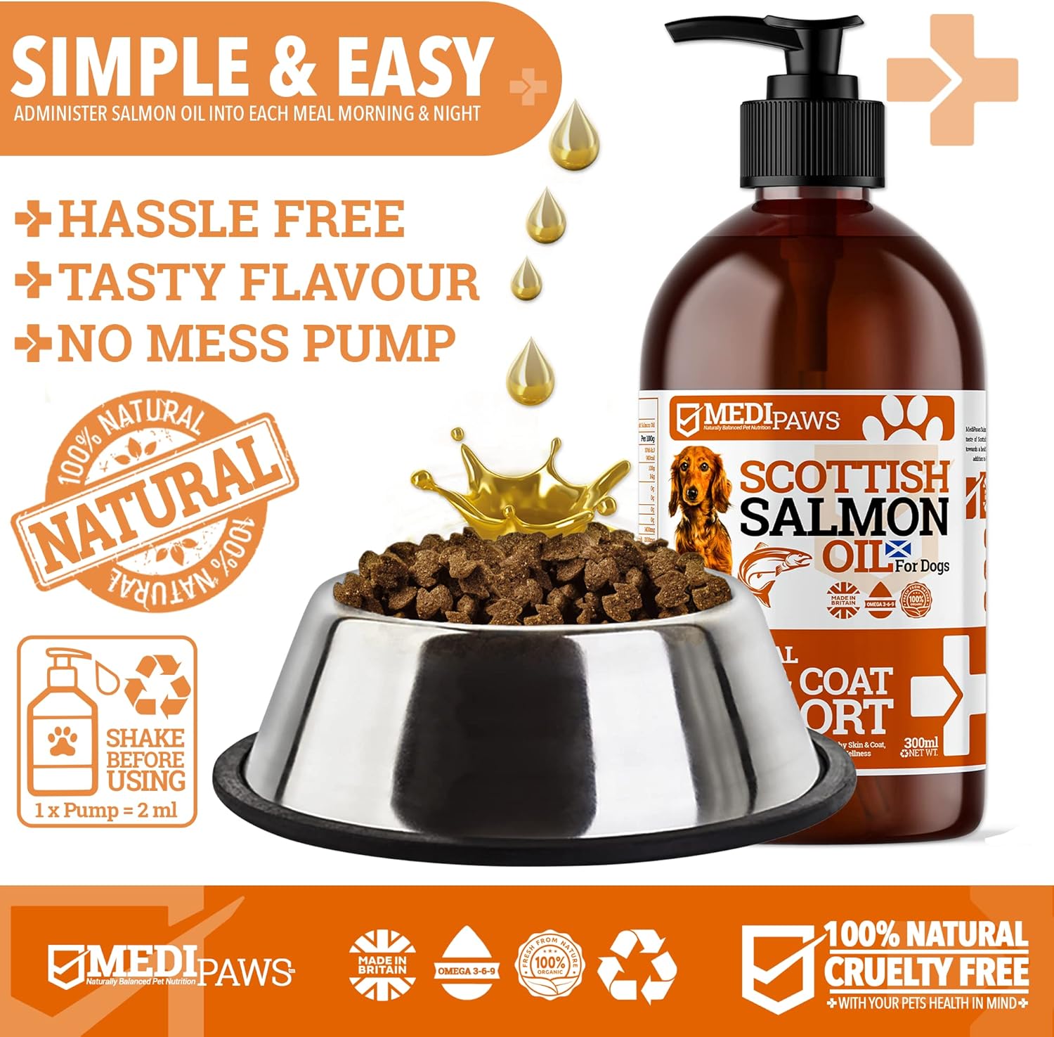 MediPaws Scottish Salmon Oil For Dogs, Cats, Horse, Ferret & Pet - Pure Omega 3, 6 & 9 Fish Oil Food Treats Dog Supplement for Natural Coat, Immune Support, Itchy Skin, Joint & Brain Health-5