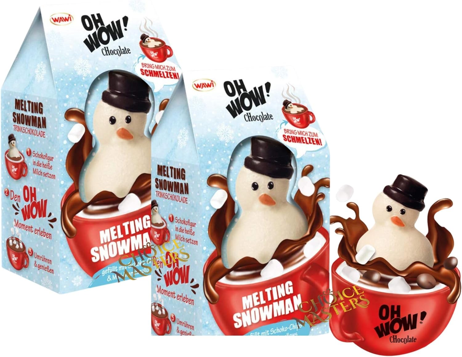 Melting Snowman Hot Chocolate Gift Box - Filled with Milk Chocolate Chips and Mini Marshmallows - 2 pack (2 x75g) - Stocking Filler Secret Santa Gift-0