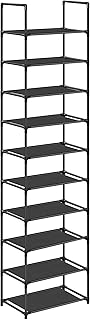 SONGMICS Shoe Rack, 10 Tiers, Narrow Shoe Rack, 28 x 45 x 173 cm, Metal Frame, Non-Woven Fabric Shelves, Hallway, Bedroom, Black LSH010B02