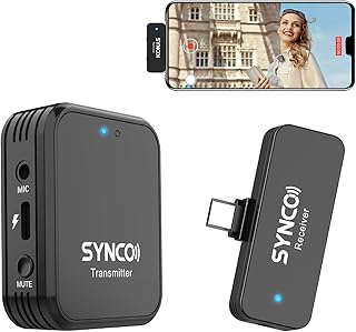 SYNCO Wireless Lavalier Microphone, G1T 2.4G Smartphone Wireless Lapel Mic for Android Smartphone, Laptops with Type-C Input, Recording for YouTube Vlog, SYNCO-G1-Wireless-Lavalier -Microphone