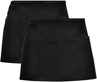 nuoshen 2Pack Waist Apron, Anti-dirt Waist Apron Short Black Apron with Pockets for Home Kitchen Restaurant Work, Waitress, Chef, Waiter, Cooking, Baking, 33*50cm