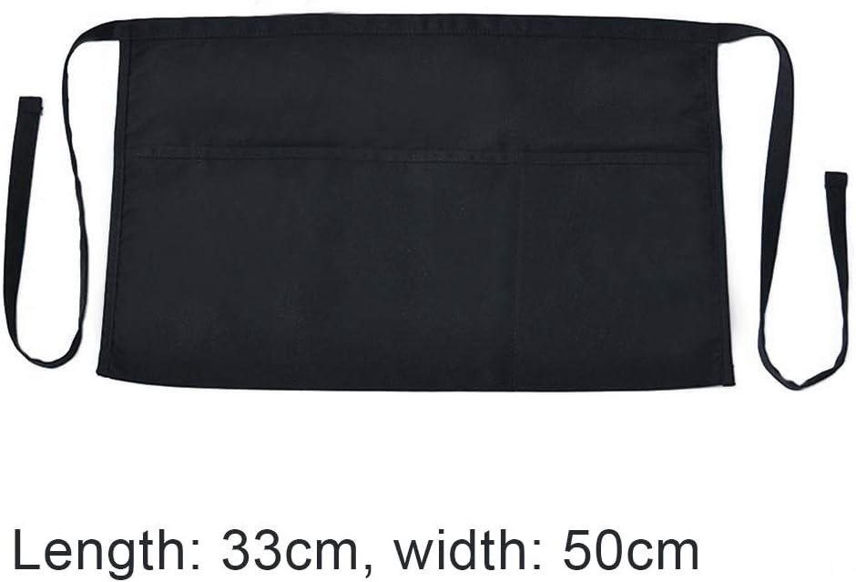 nuoshen 2Pack Waist Apron, Anti-dirt Waist Apron Short Black Apron with Pockets for Home Kitchen Restaurant Work, Waitress, Chef, Waiter, Cooking, Baking, 33*50cm-2