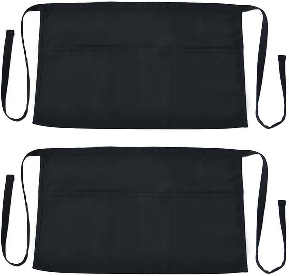 nuoshen 2Pack Waist Apron, Anti-dirt Waist Apron Short Black Apron with Pockets for Home Kitchen Restaurant Work, Waitress, Chef, Waiter, Cooking, Baking, 33*50cm-4