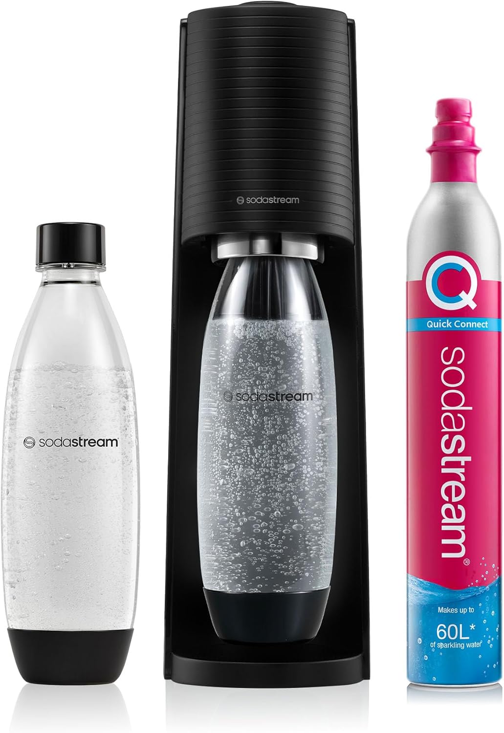 sodastream Terra Sparkling Water Maker, Sparkling Water Machine & 1L Fizzy Water Bottle, Retro Drinks Maker w. BPA-Free Water Bottle & Quick Connect Co2 Gas Bottle for Home Carbonated Water - Black-0