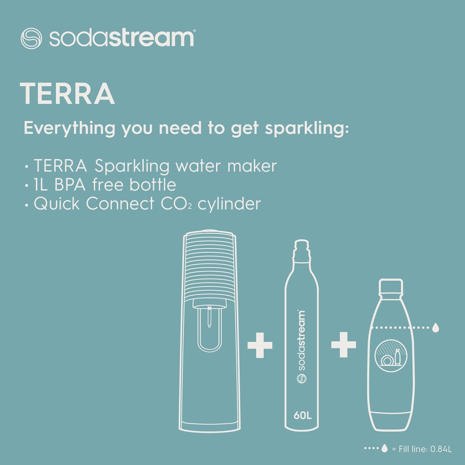 sodastream Terra Sparkling Water Maker, Sparkling Water Machine & 1L Fizzy Water Bottle, Retro Drinks Maker w. BPA-Free Water Bottle & Quick Connect Co2 Gas Bottle for Home Carbonated Water - Black-5