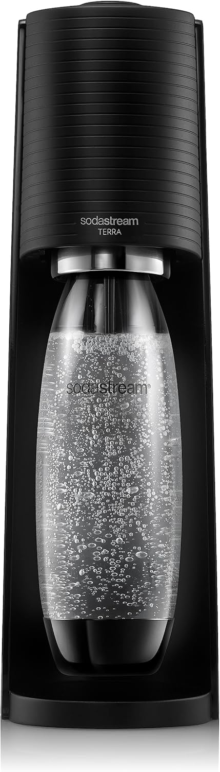 sodastream Terra Sparkling Water Maker, Sparkling Water Machine & 1L Fizzy Water Bottle, Retro Drinks Maker w. BPA-Free Water Bottle & Quick Connect Co2 Gas Bottle for Home Carbonated Water - Black-7