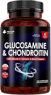 Glucosamine and Chondroitin High Strength - Enriched With Turmeric And Vitamin C - Glucosamine Sulphate Chondroitin Sulphate, Food Supplement - Contributes To The Normal Function of Bones 365 Capsules