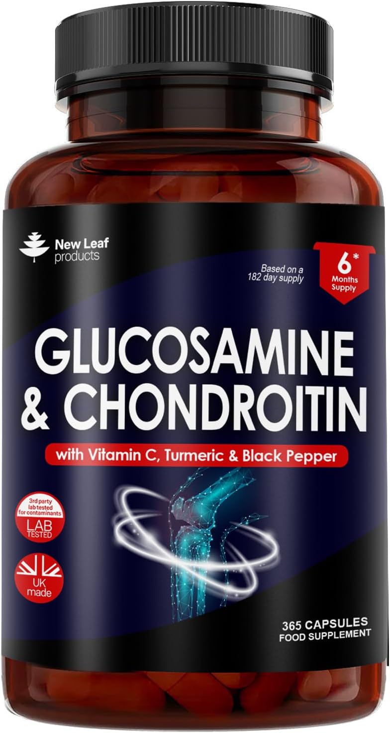 Glucosamine and Chondroitin High Strength - Enriched With Turmeric And Vitamin C - Glucosamine Sulphate Chondroitin Sulphate, Food Supplement - Contributes To The Normal Function of Bones 365 Capsules-0