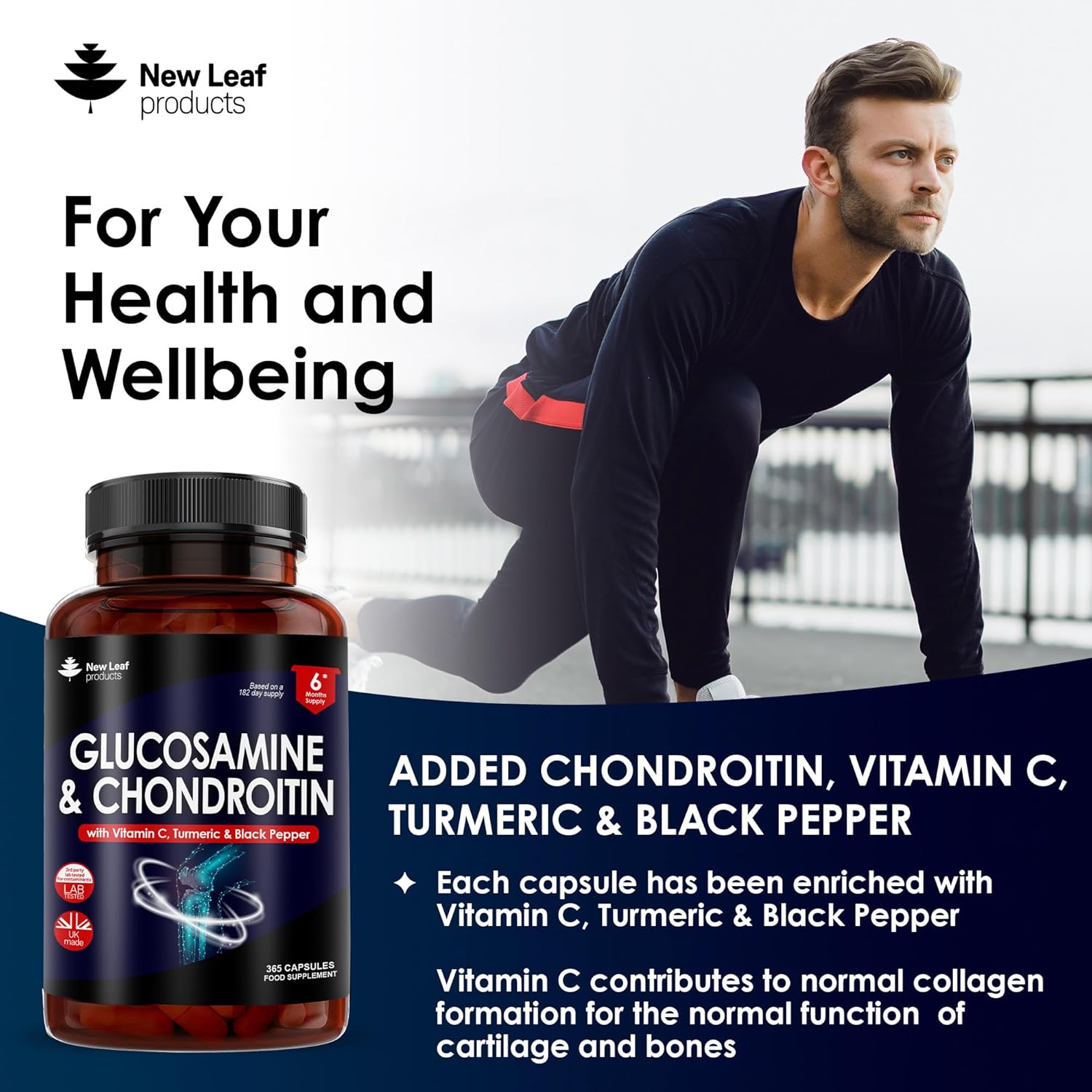 Glucosamine and Chondroitin High Strength - Enriched With Turmeric And Vitamin C - Glucosamine Sulphate Chondroitin Sulphate, Food Supplement - Contributes To The Normal Function of Bones 365 Capsules-2