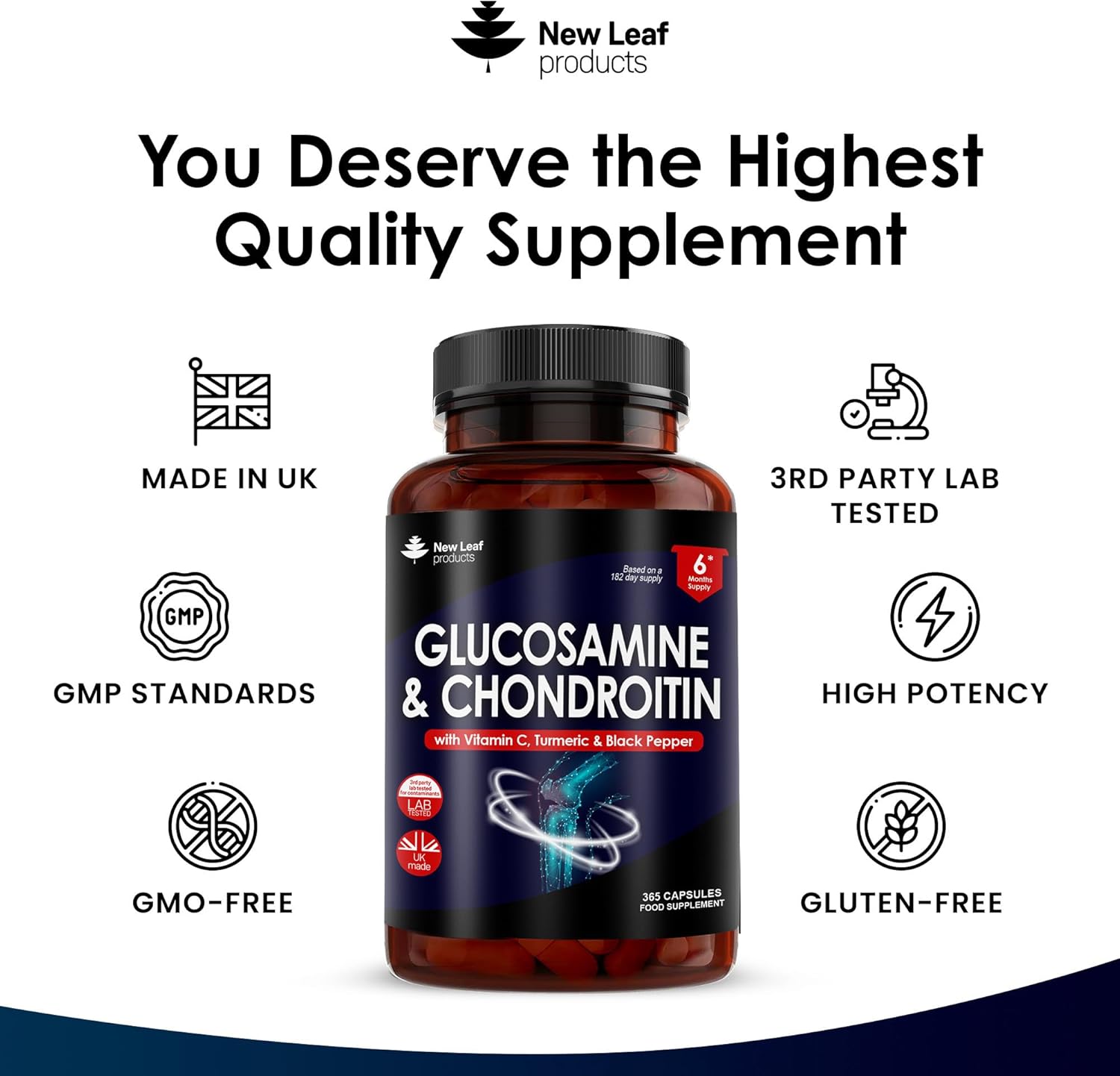 Glucosamine and Chondroitin High Strength - Enriched With Turmeric And Vitamin C - Glucosamine Sulphate Chondroitin Sulphate, Food Supplement - Contributes To The Normal Function of Bones 365 Capsules-3