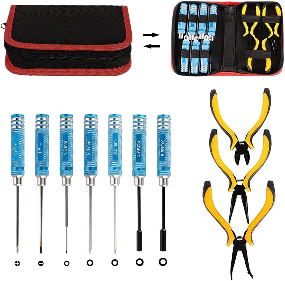 CENPEK 10 in1 RC Tools Set Stainless Steel Screwdriver Pliers Hex Sleeve Socket Repair Hobby Kits for RC Car Boat Quadcopter Helicopter Multirotors Models-2