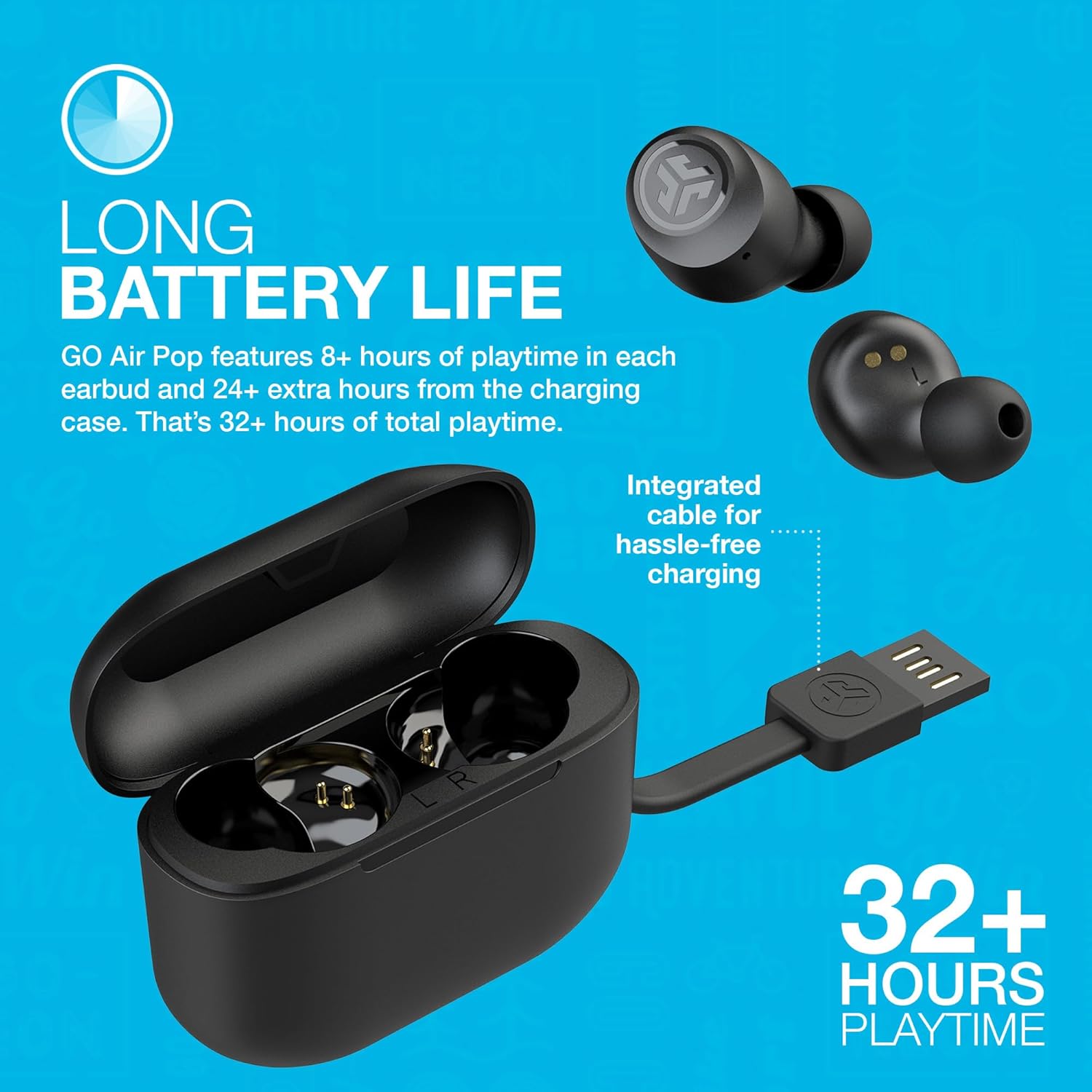 JLab Go Air Pop True Wireless Earbuds, In Ear Headphones, Bluetooth Earphones, Ear Buds with 32H Playtime, Bluetooth Earbuds with Microphone, USB Charging Case, Dual Connect, EQ3 Sound, Black-4