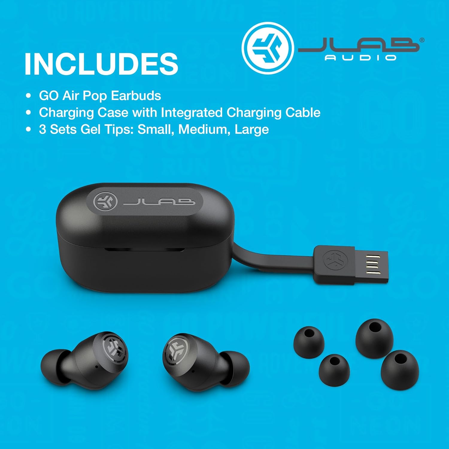 JLab Go Air Pop True Wireless Earbuds, In Ear Headphones, Bluetooth Earphones, Ear Buds with 32H Playtime, Bluetooth Earbuds with Microphone, USB Charging Case, Dual Connect, EQ3 Sound, Black-6