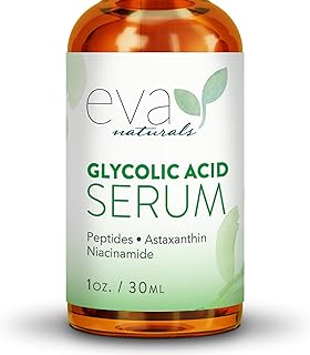 Eva Naturals Glycolic Acid Serum - Anti-Aging Vitamin C & Hyaluronic Acid Skin Brightening Formula Helps To Minimize & Exfoliate Pores, Reduce Fine Lines, Wrinkles, Acne Scarring & Breakouts - 1 Oz