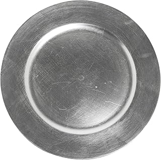 simpahome Decorative Reusable Plastic Charger Plates - Distressed Metallic Silver Effect - 33cm Diameter - Set of 6 Plates