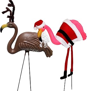 GIFTEXPRESS 2-Pack Large Flamingo for Christmas Lawn Ornaments, Pink Flamingo in Santa Costume and Brown Flamingo in Reindeer Costume, Christmas Yard Decorations