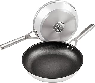 Ninja ZEROSTICK 2-Piece Frying Pan Set, Stainless Steel Cookware, Long Lasting Non Stick, Frying Pans 2-Piece Set 24cm/28cm, Dishwasher Safe Induction Compatible, Stainless Steel C62200UK