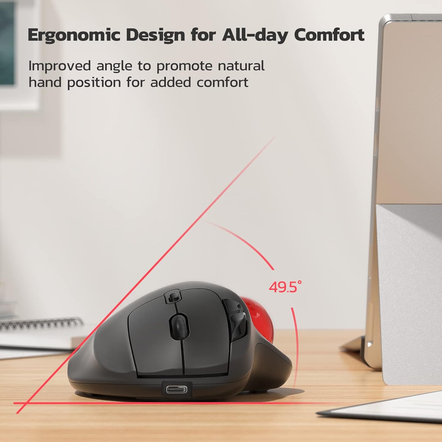 Nulea M501 Wireless Trackball Mouse, Rechargeable Ergonomic Mouse, Easy Thumb Control, Precise & Smooth Tracking, 3 Device Connection (Bluetooth or USB), Compatible for PC, Mac, Windows, Android-2