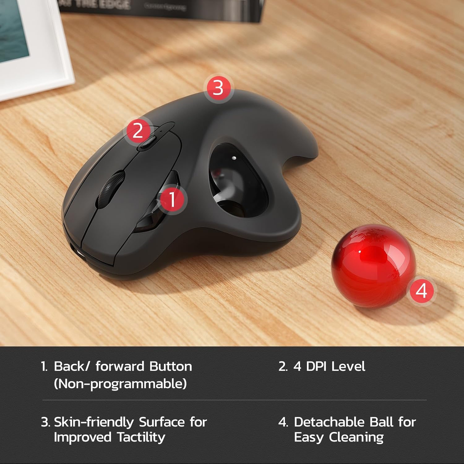 Nulea M501 Wireless Trackball Mouse, Rechargeable Ergonomic Mouse, Easy Thumb Control, Precise & Smooth Tracking, 3 Device Connection (Bluetooth or USB), Compatible for PC, Mac, Windows, Android-6