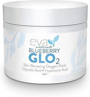 Eva Naturals Blueberry GLO2 Oxygen Mask - Exfoliating Pore Minimizer Clay Face Mask - All-Natural Anti-aging Antioxidants Help To Brighten, Firm, Smooth, Hydrate & Restore All Skin Types - 2 Oz