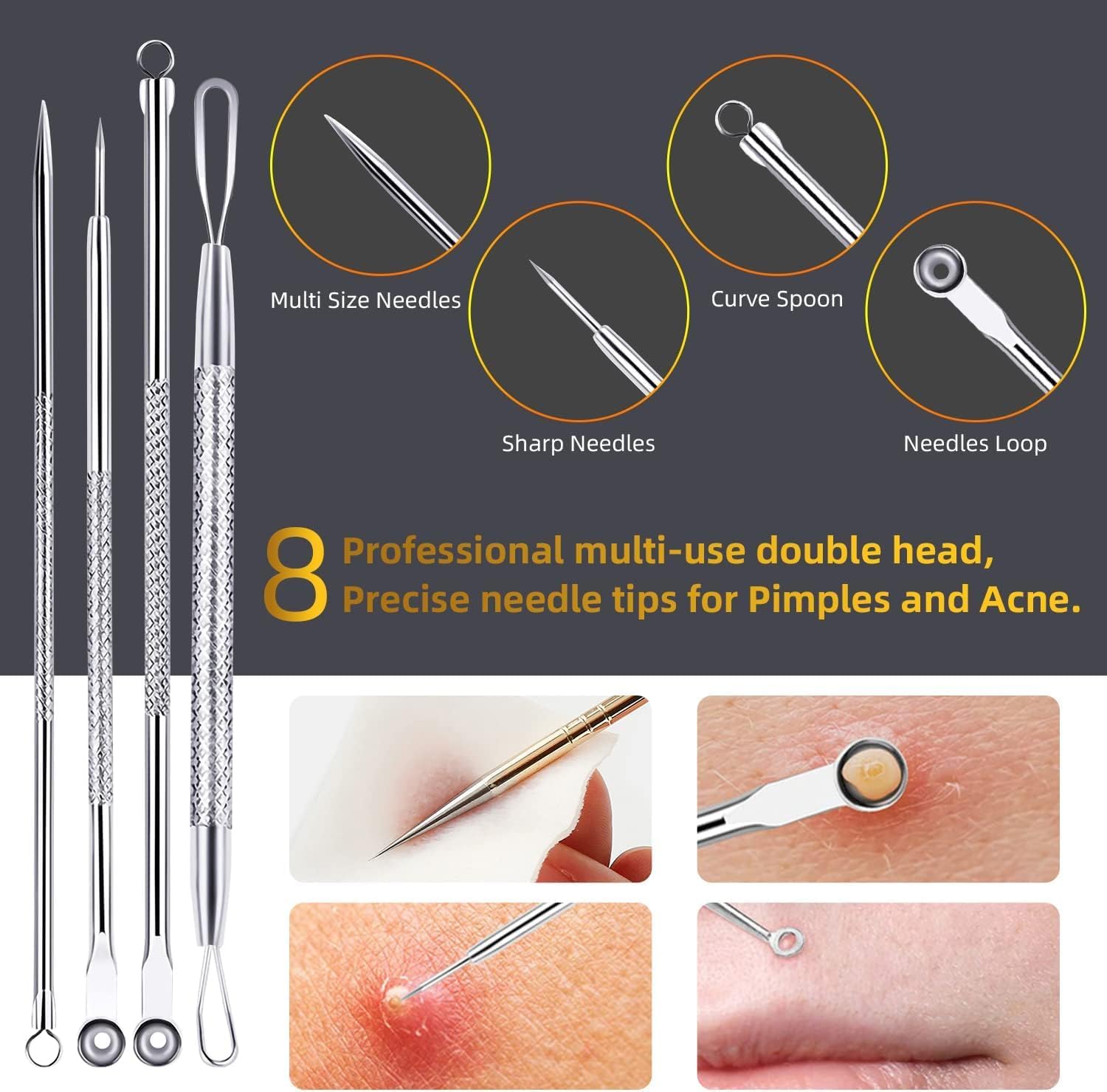 AIBEE 10 Pcs Blackhead Remover Pimple Popper Tool Kit,Comedone Extractor Tools for Acne, Blackhead,Whitehead,Pimples,Spot,Zit Removal Tool on Nose Face Skin-2