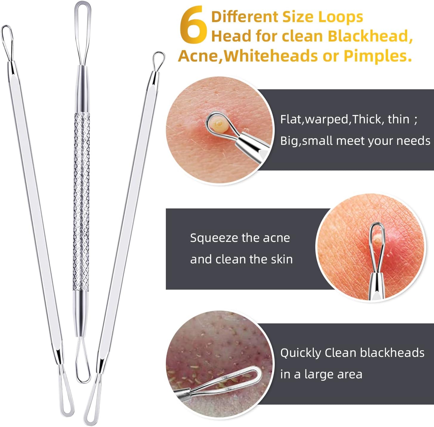 AIBEE 10 Pcs Blackhead Remover Pimple Popper Tool Kit,Comedone Extractor Tools for Acne, Blackhead,Whitehead,Pimples,Spot,Zit Removal Tool on Nose Face Skin-3