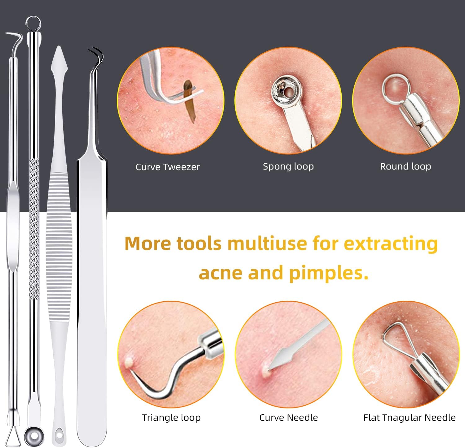 AIBEE 10 Pcs Blackhead Remover Pimple Popper Tool Kit,Comedone Extractor Tools for Acne, Blackhead,Whitehead,Pimples,Spot,Zit Removal Tool on Nose Face Skin-4