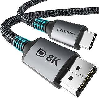 Stouchi USB C DisplayPort 1.4 Cable 8K@60Hz 4K@144Hz/120Hz 5K@60Hz 2K@240Hz Thunderbolt 3 to DisplayPort HBR3 32.4Gbps Type C DP 1.4 for M1 MacBook Pro 2021 Mac Mini Dell XPS 2M/6.6Ft VESA Certified