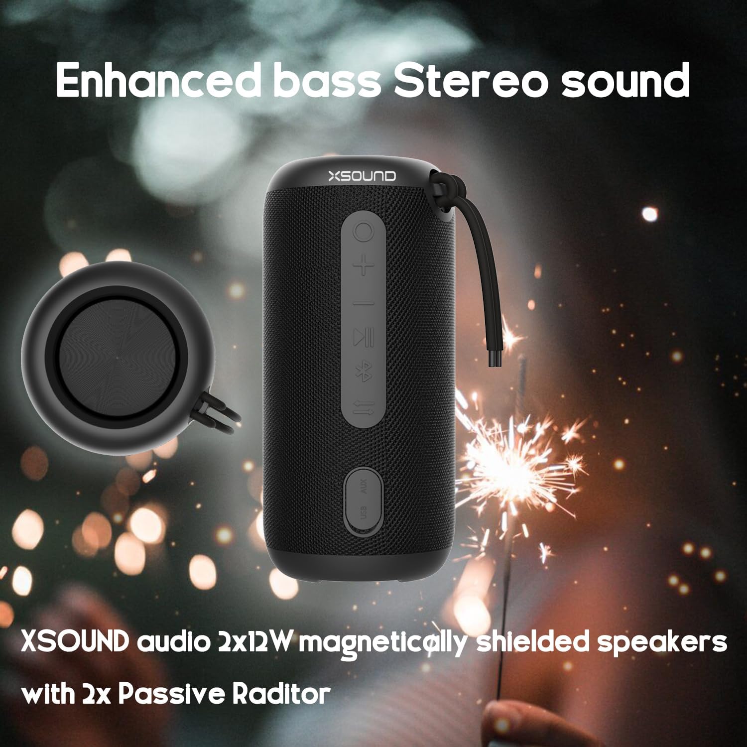 XSOUND Portable Bluetooth Speaker FunPlay Wireless Bluetooth Speaker With Bluetooth 5.2, Enhanced Bass, Stereo Sound, 24h Playtime, Usb c, IPX7 Waterproof Outdoor Speaker-1