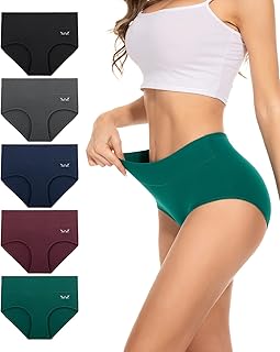 PULIOU Womens Knickers Ladies High Waisted Cotton Underwear Panties Briefs Full Back Coverage Comfy Stretchy Slight Tummy Contorl Multipack of 5