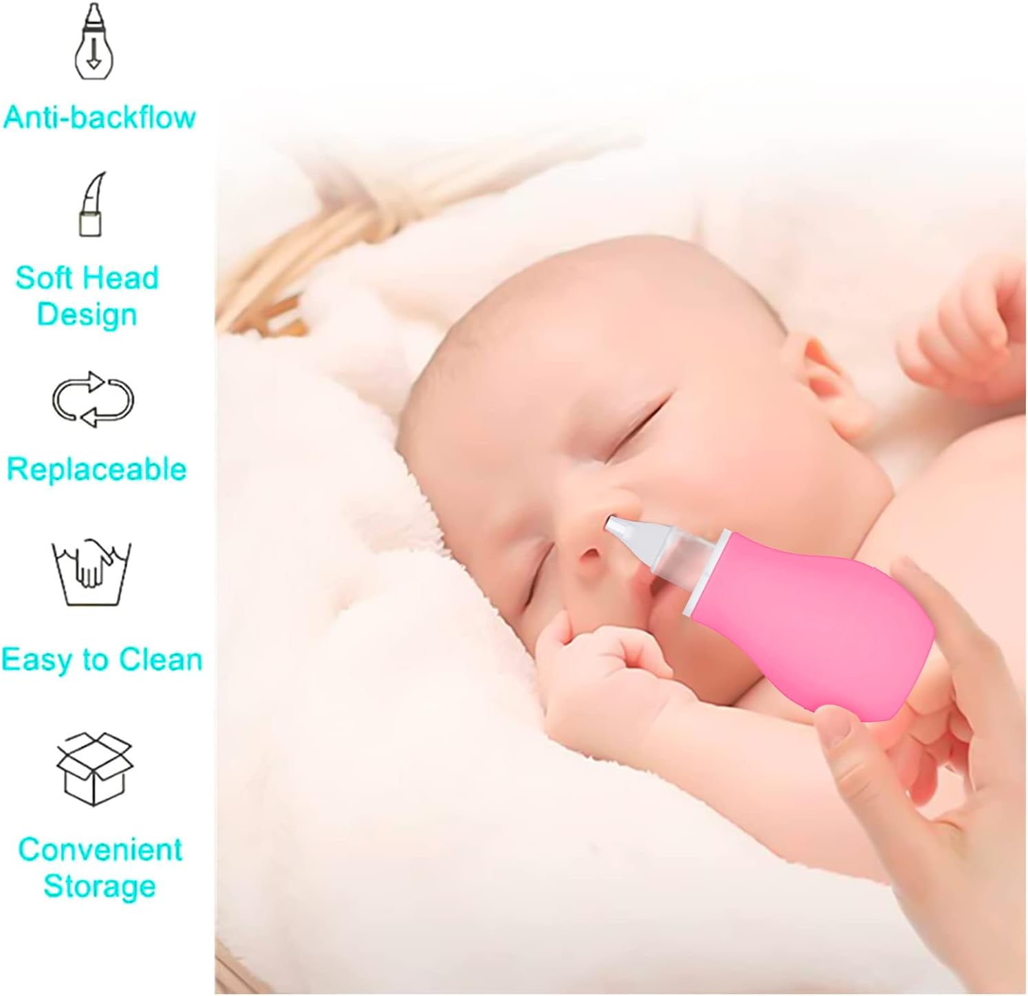 AKlamater 2 Pcs Baby Nasal Aspirator, Nasal Aspirator Newborn, Baby Nose Sucker Baby Nose Cleaner Baby Nasal Cleaner Mucus Removal for Newborns(Pink+Blue)-2