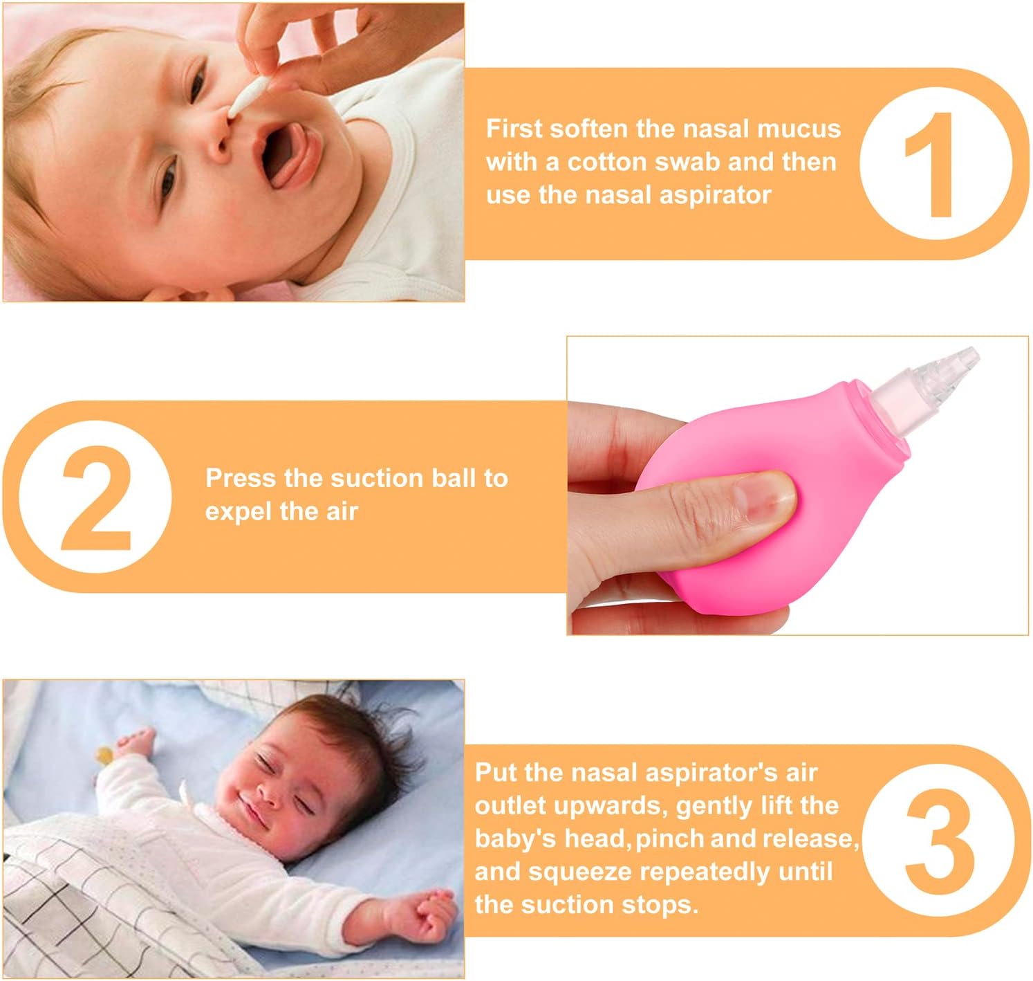 AKlamater 2 Pcs Baby Nasal Aspirator, Nasal Aspirator Newborn, Baby Nose Sucker Baby Nose Cleaner Baby Nasal Cleaner Mucus Removal for Newborns(Pink+Blue)-5