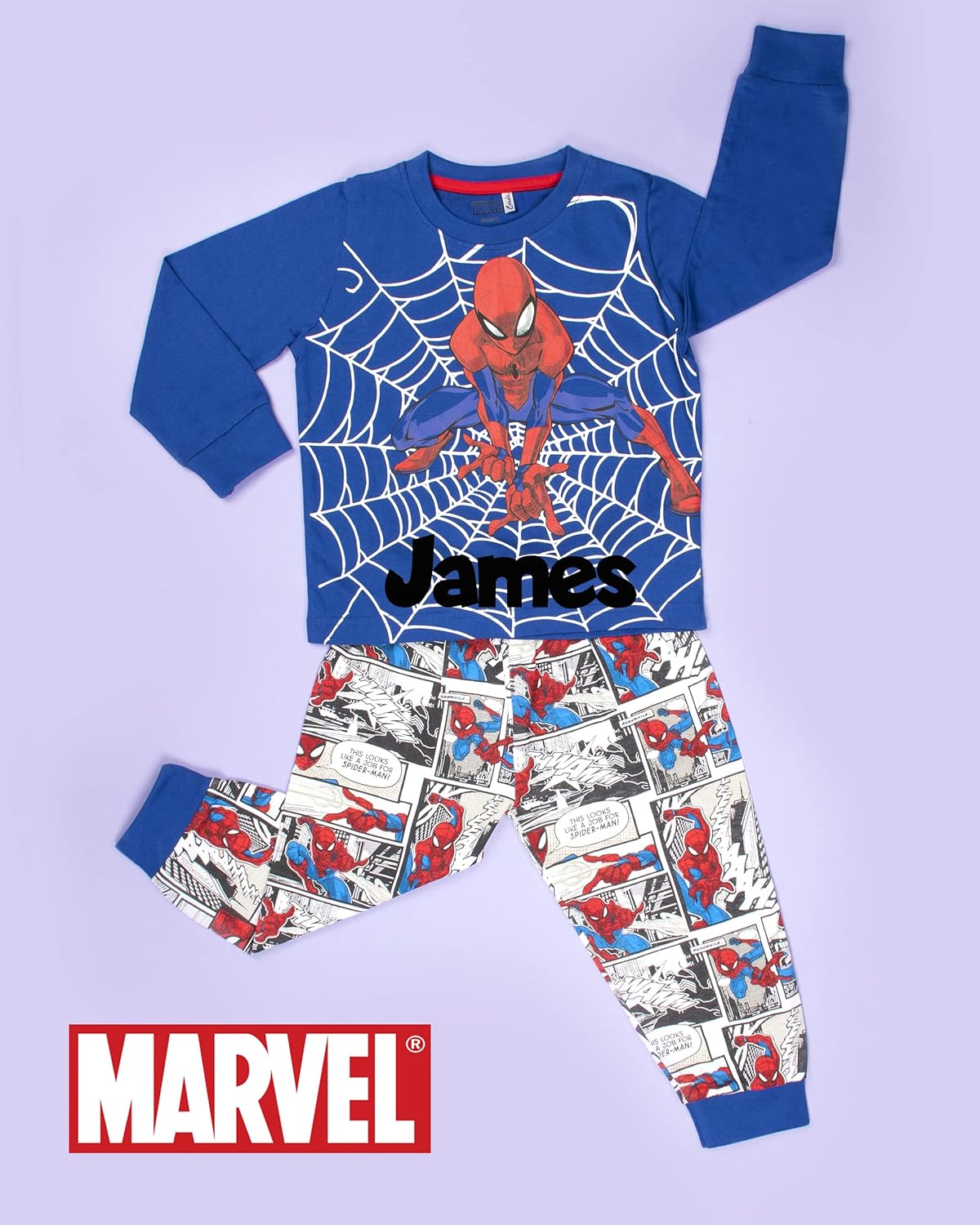 Marvel - Personalised Kids Pyjamas - Red Long Sleeve Pyjamas With Spiderman Design - 100% Cotton Sleepwear - Official Merchandise - Red & Blue-1