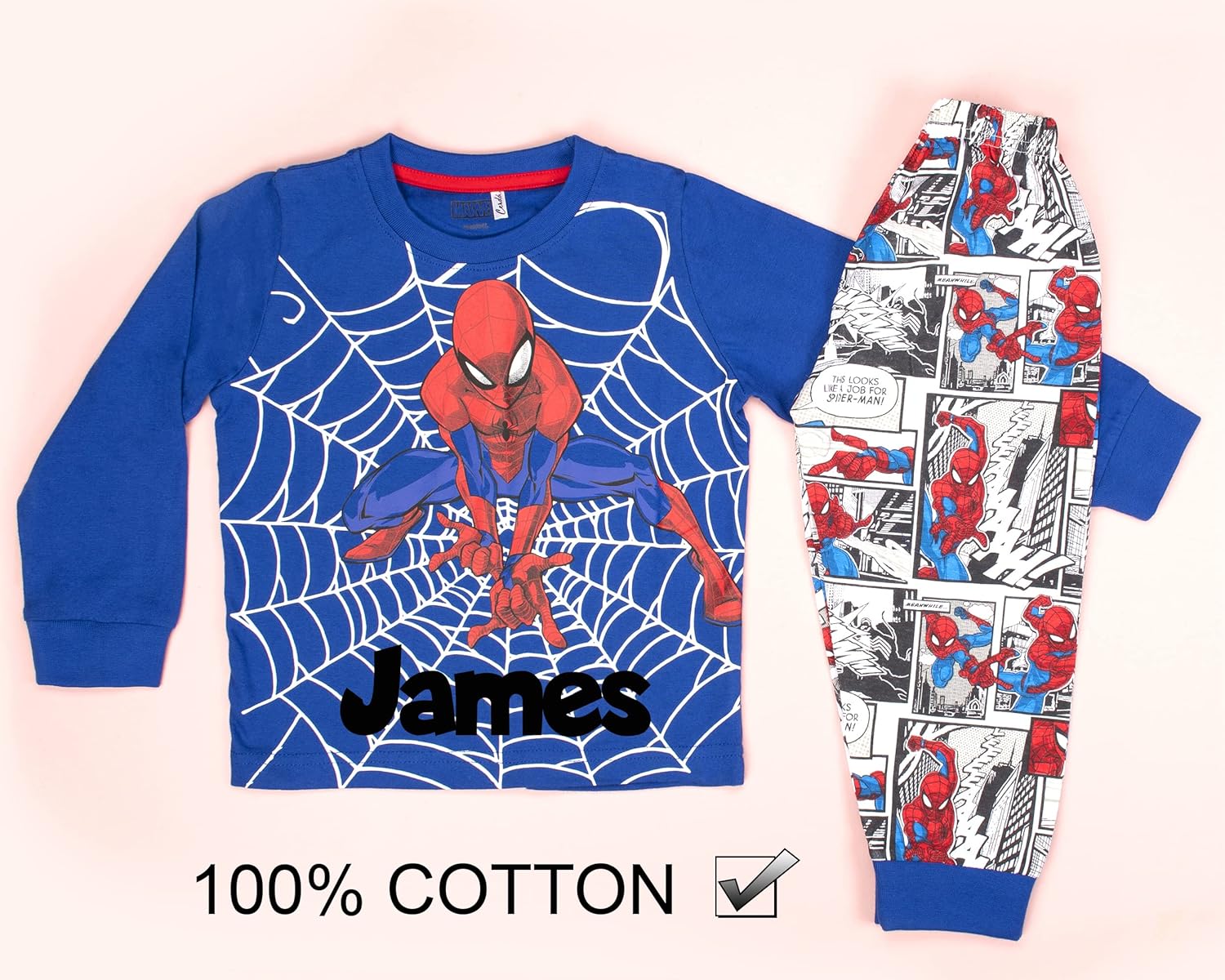 Marvel - Personalised Kids Pyjamas - Red Long Sleeve Pyjamas With Spiderman Design - 100% Cotton Sleepwear - Official Merchandise - Red & Blue-2