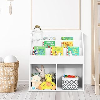 Maxmass Wooden Kids Bookcase, Freestanding Toy Storage Units with 3 Shelves, Children Display Rack Organizer Holder for Study, Living Room, Bedroom